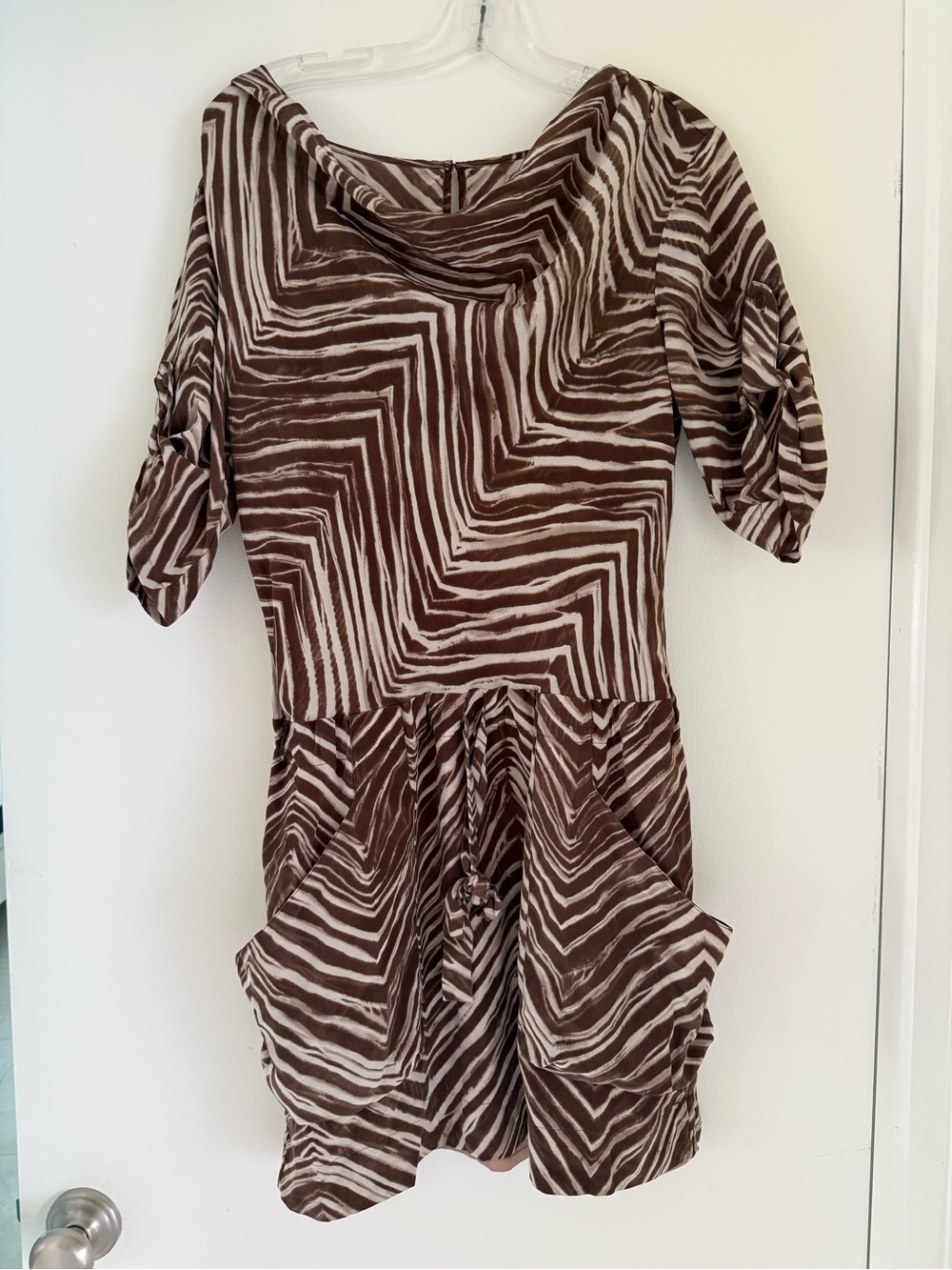 BCBG Brown & Cream Zebra-Print Short Dress Silk Size S